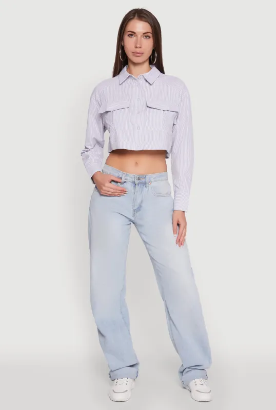 Haute Monde Striped Long Sleeve Cropped Shirt sold by Rainbow