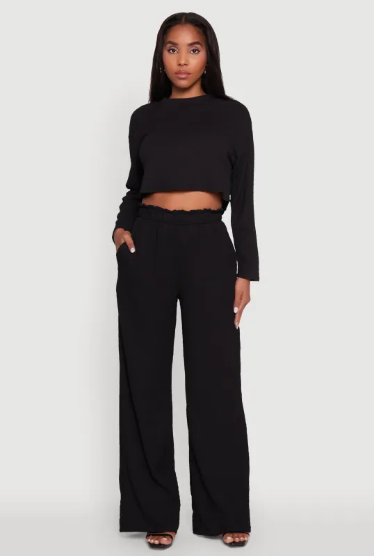 Textured Knit High Waisted Palazzo Pants sold by Rainbow
