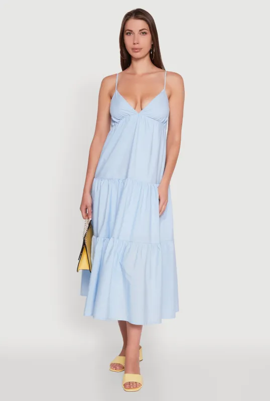 Trendy V-Neck Sleeveless Tiered Maxi Dress made by Rainbow
