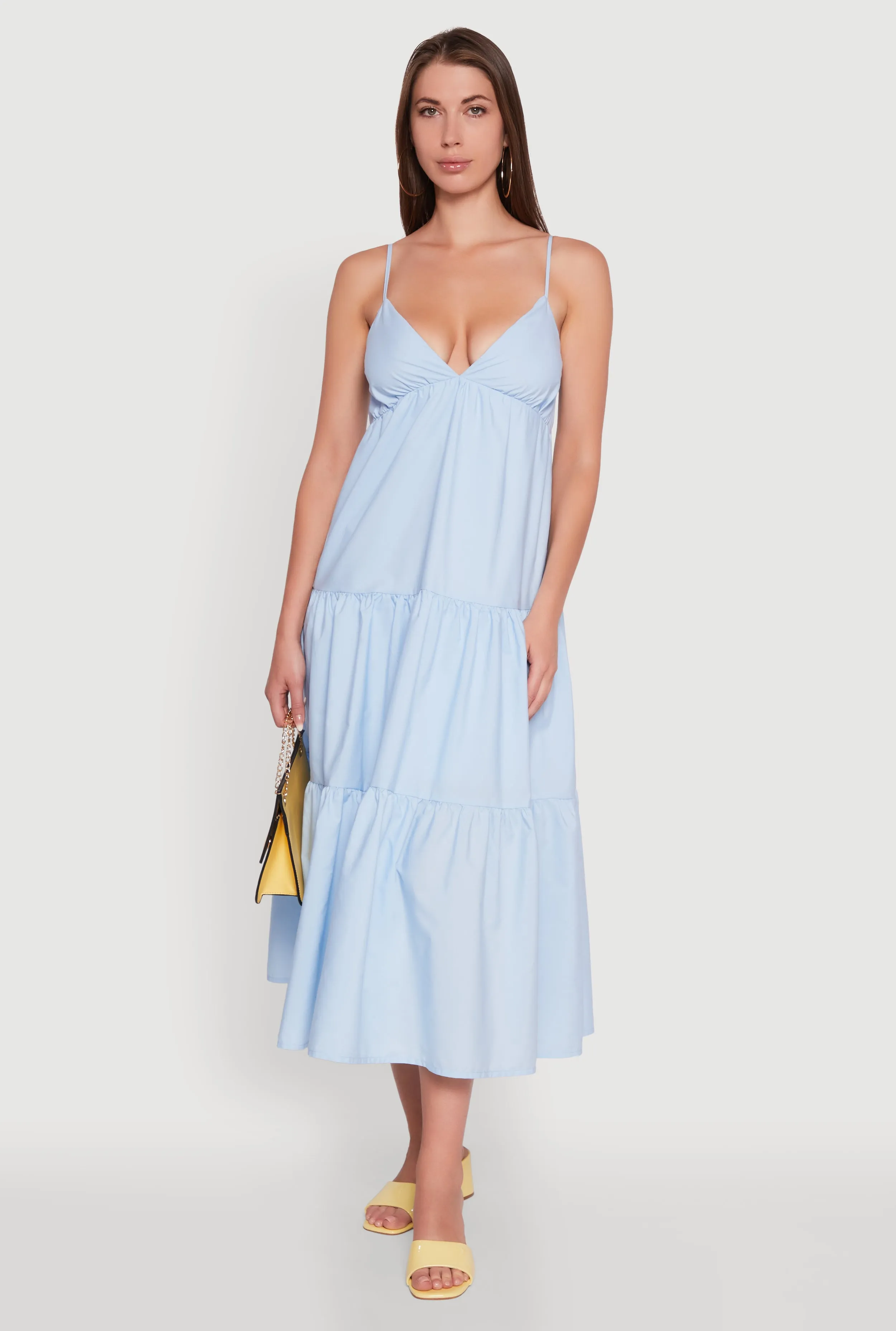Trendy V-Neck Sleeveless Tiered Maxi Dress sold by Rainbow