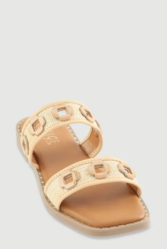 Metallic Floral Cut Out Detail Slide Sandals sold by Rainbow