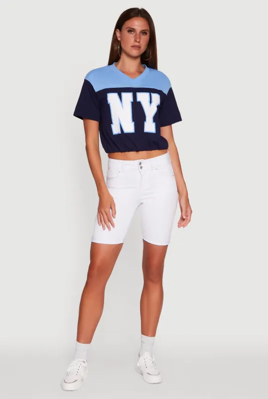 Madden Girl Color Block Cropped V-Neck Graphic Tee sold by Rainbow