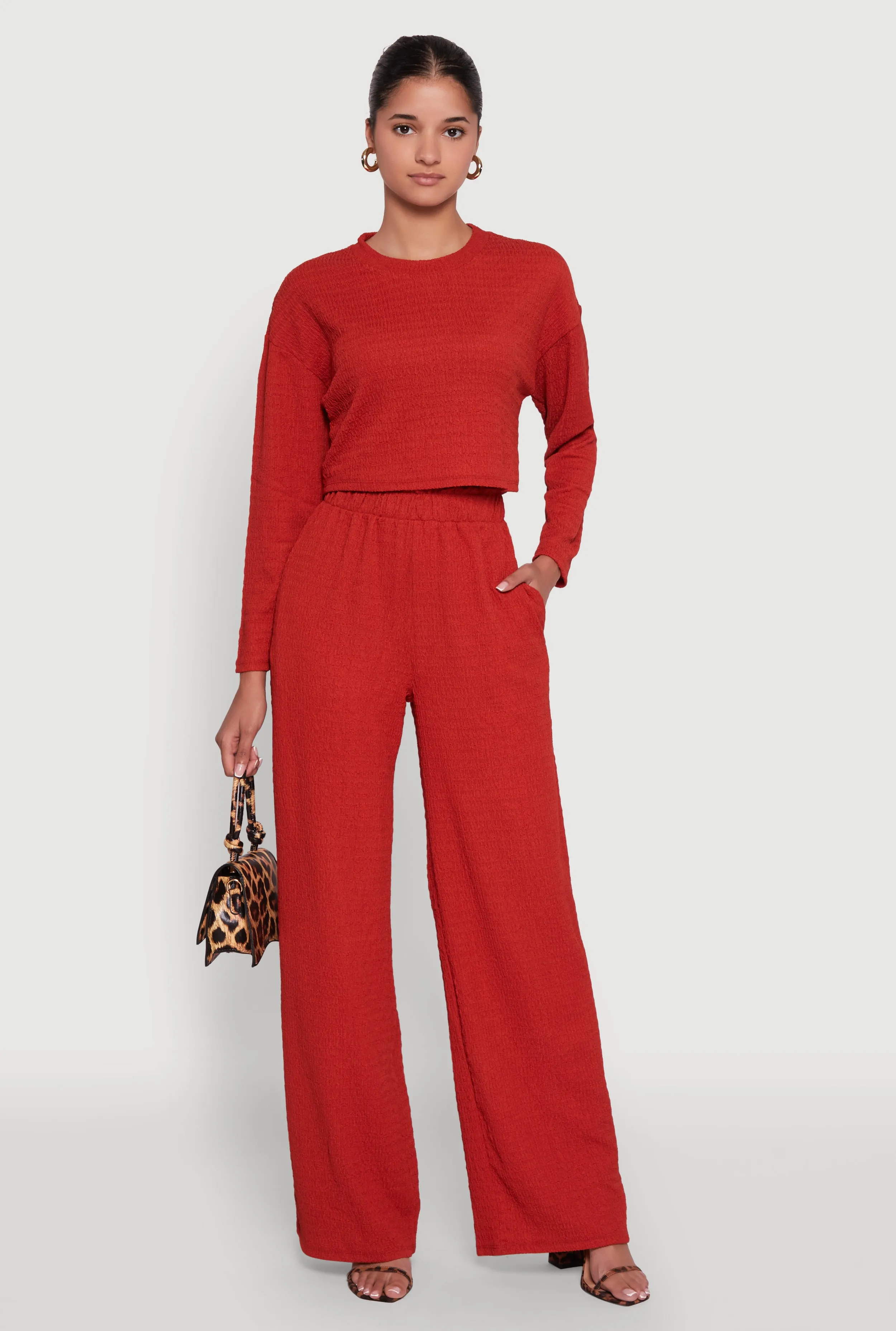 Textured Knit High Waisted Palazzo Pants sold by Rainbow