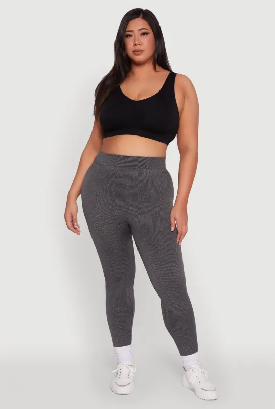 Plus Size Seamless Rib Knit Push Up High Waisted Leggings sold by Rainbow