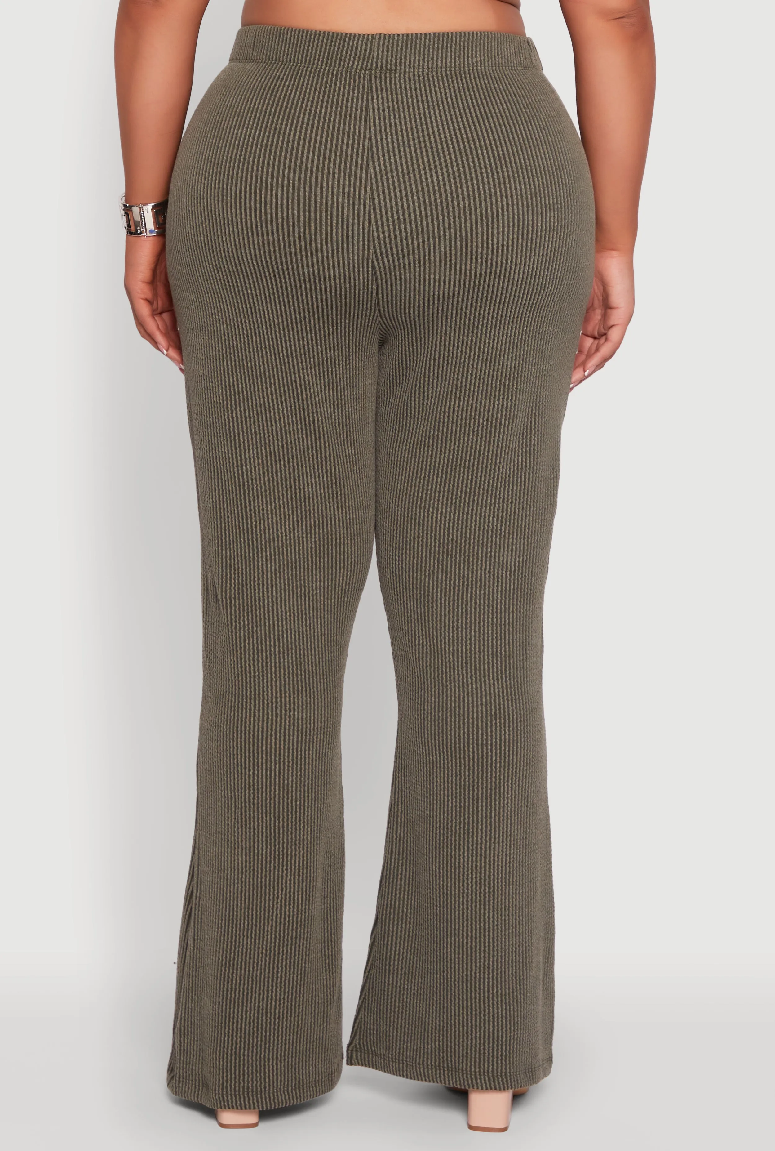 Plus Size High Waisted Ribbed Knit Flare Leg Pants sold by Rainbow product image thumbnail 5