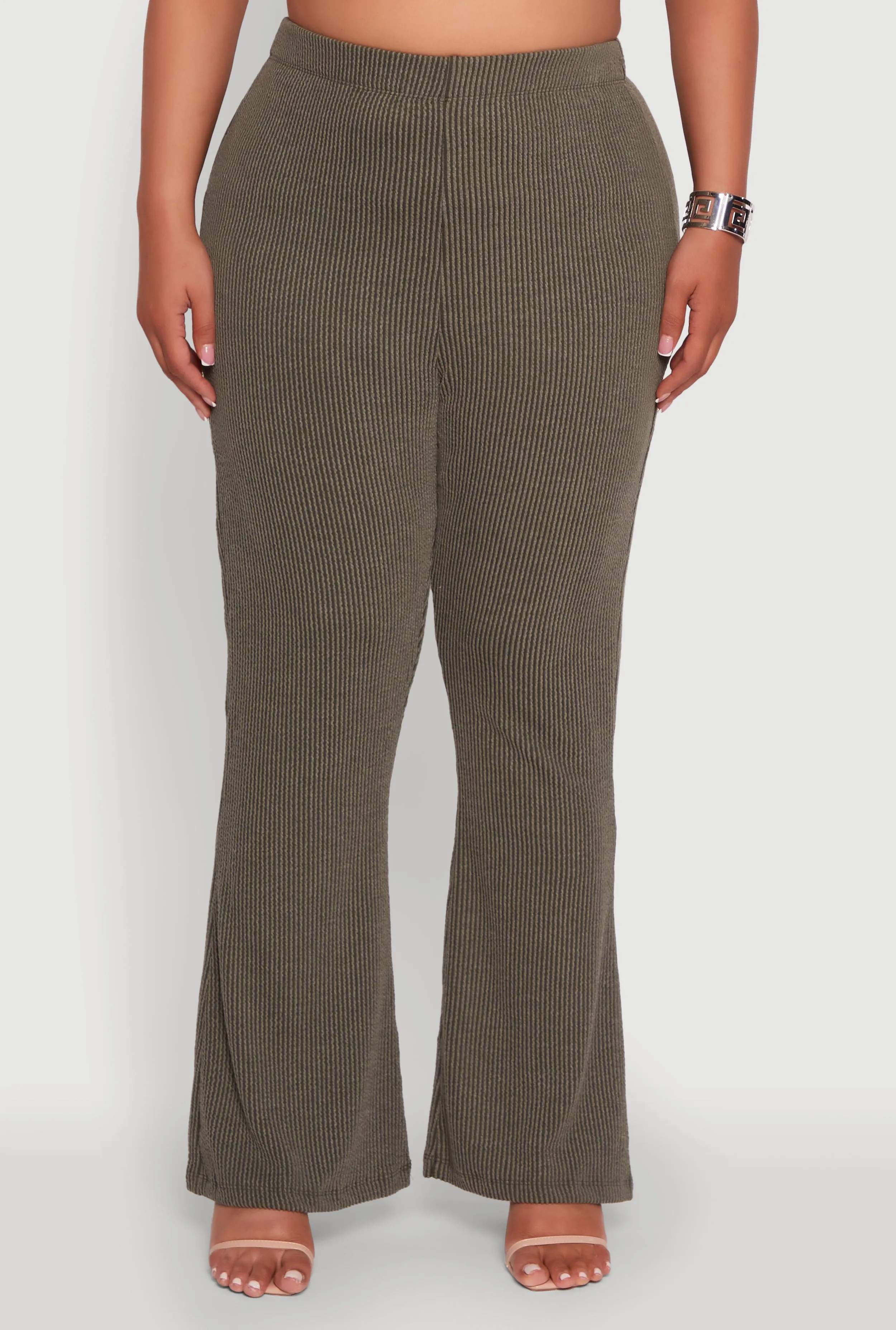 Plus Size High Waisted Ribbed Knit Flare Leg Pants sold by Rainbow product image thumbnail 3