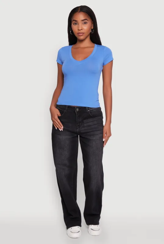 V Neck Short Sleeve Basic Tee sold by Rainbow