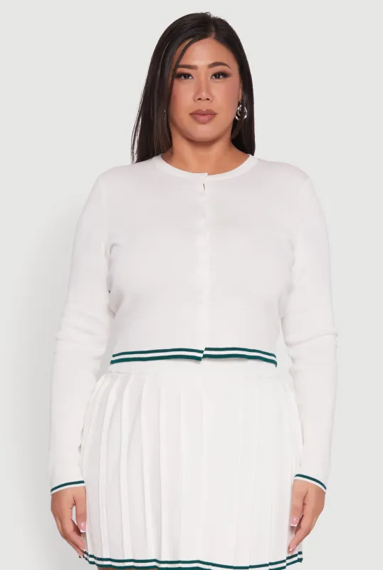 Plus Size Daisy Button Front Varsity Stripe Detail Cardigan sold by Rainbow