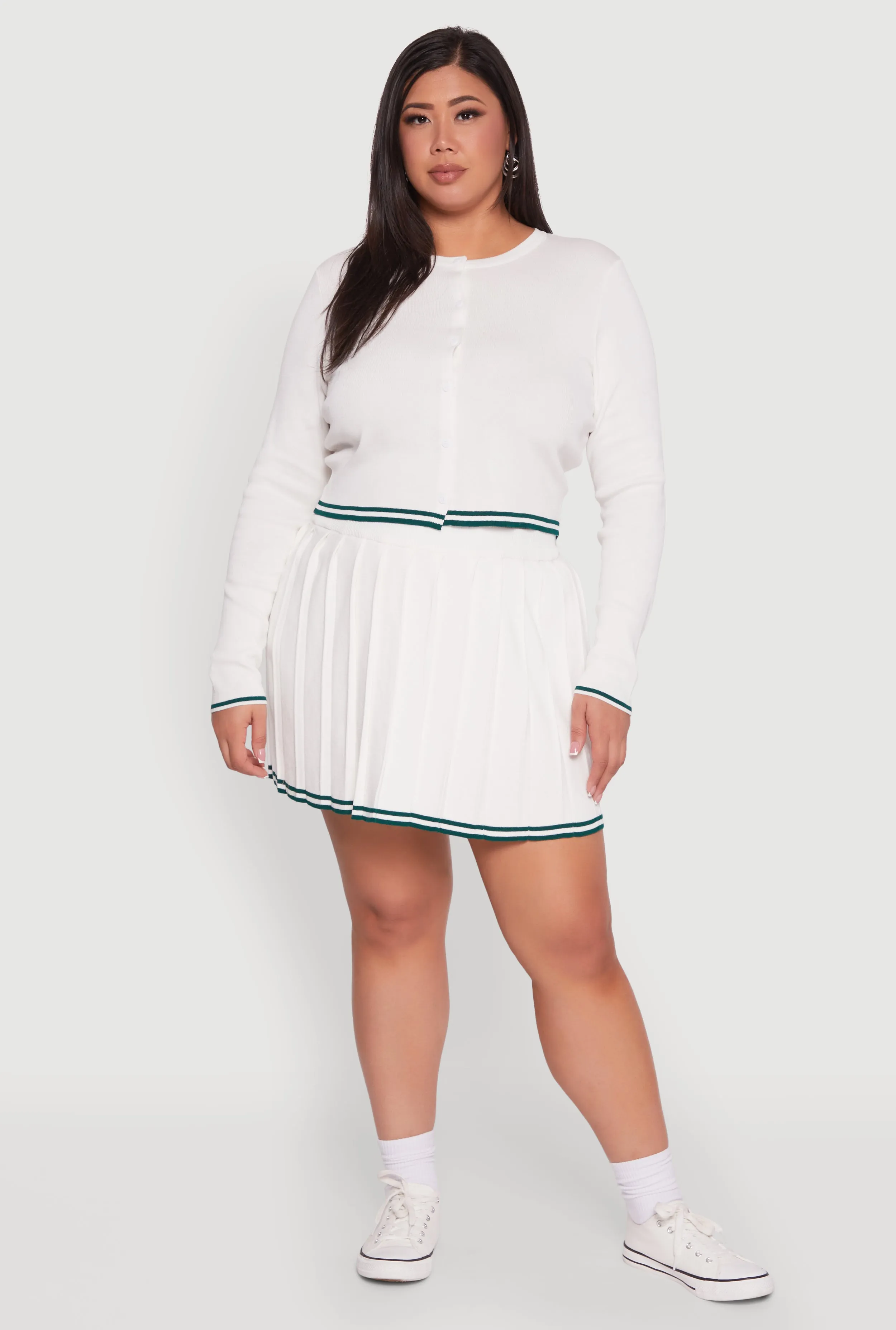 Plus Size Daisy Button Front Varsity Stripe Detail Cardigan sold by Rainbow product image thumbnail 2