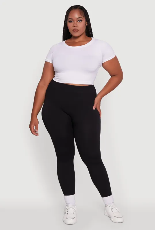 Plus Size Seamless Rib Knit Push Up High Waisted Leggings sold by Rainbow