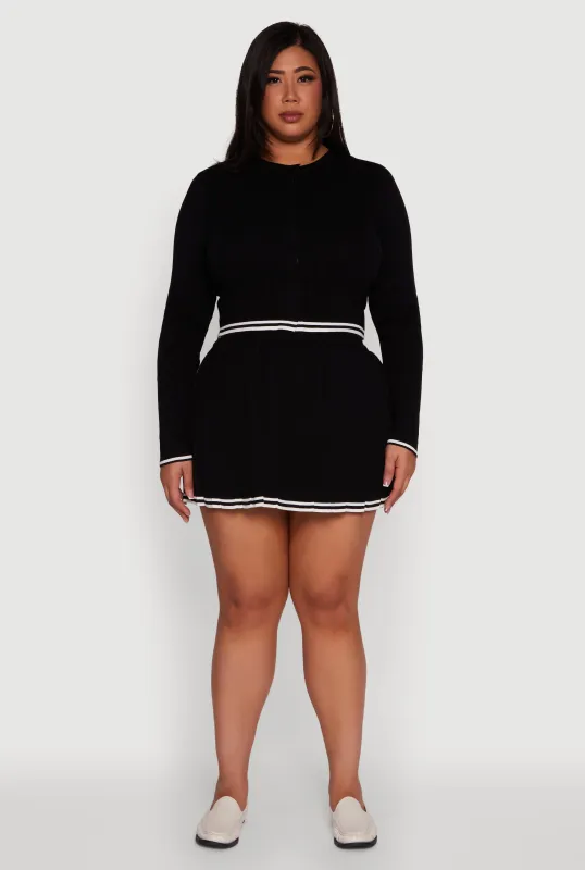 Plus Size Daisy Pleated Skirt with Varsity Stripe Detail sold by Rainbow