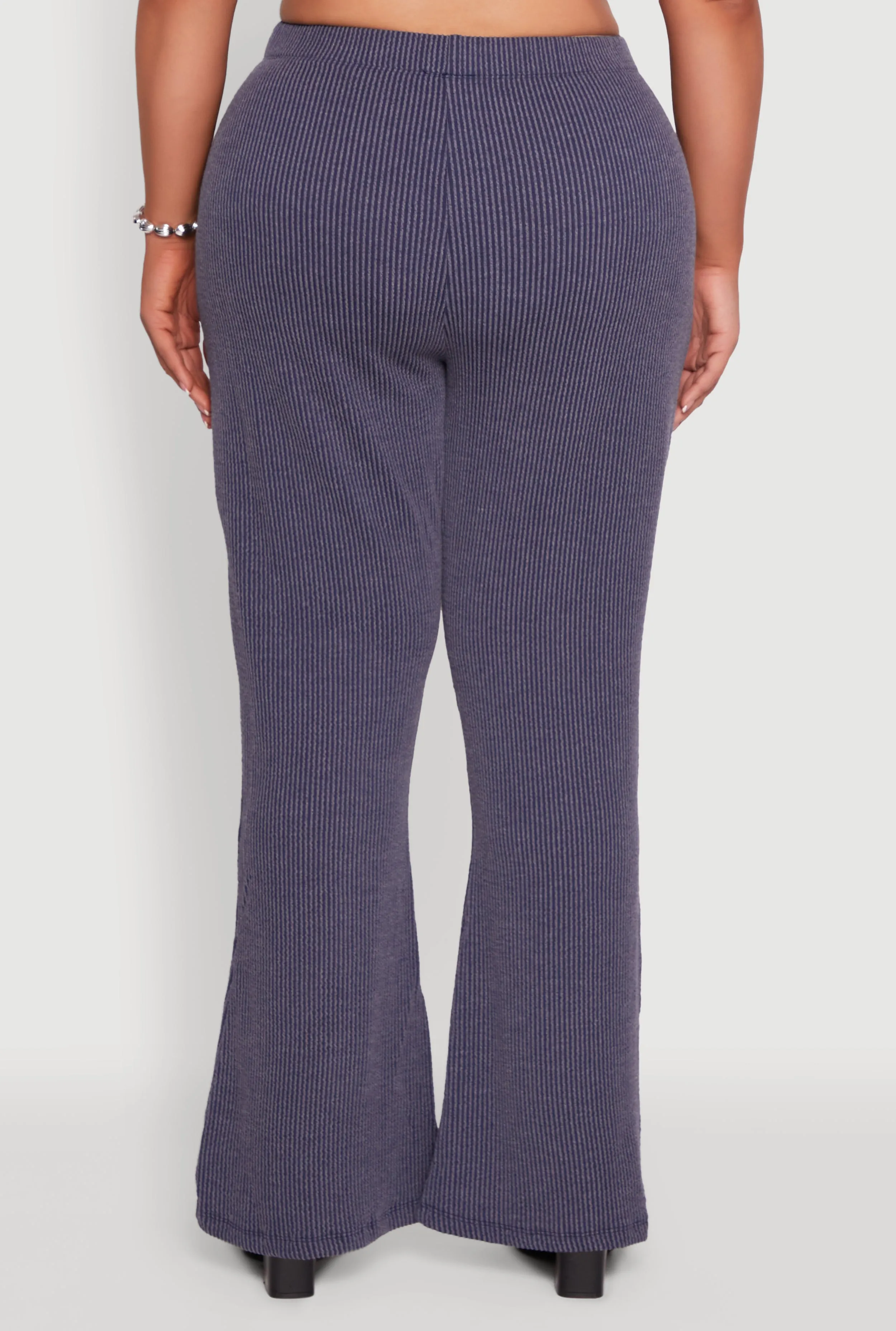 Plus Size High Waisted Ribbed Knit Flare Leg Pants sold by Rainbow product image thumbnail 5