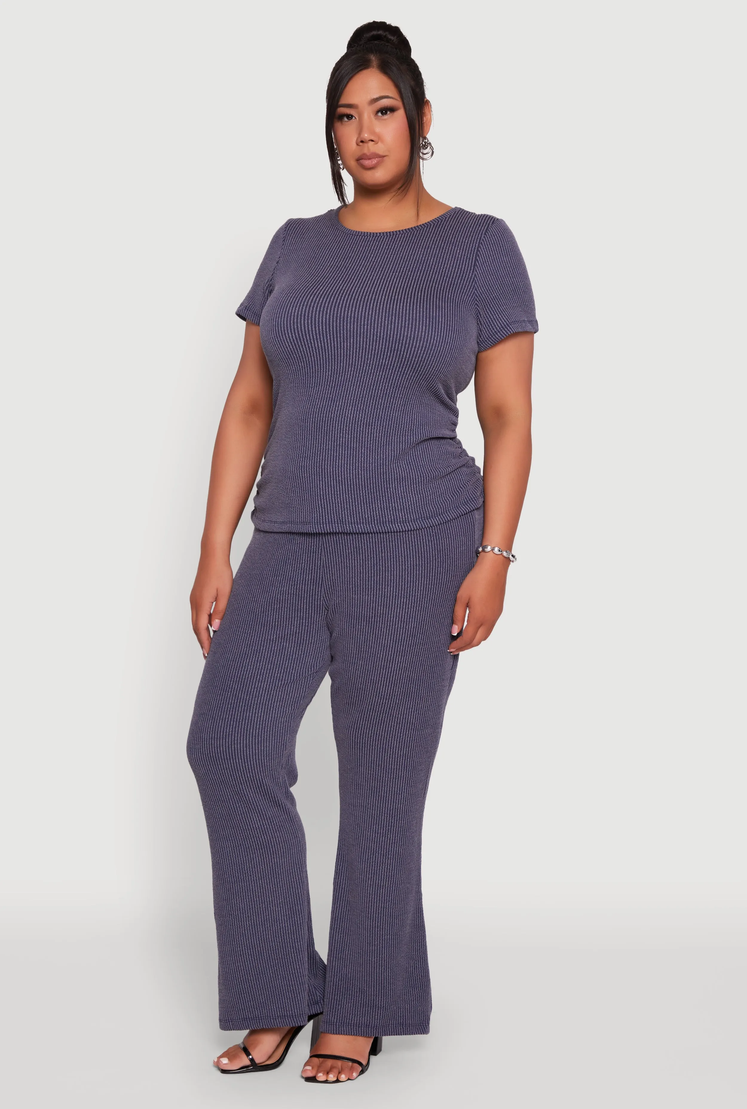 Plus Size High Waisted Ribbed Knit Flare Leg Pants sold by Rainbow