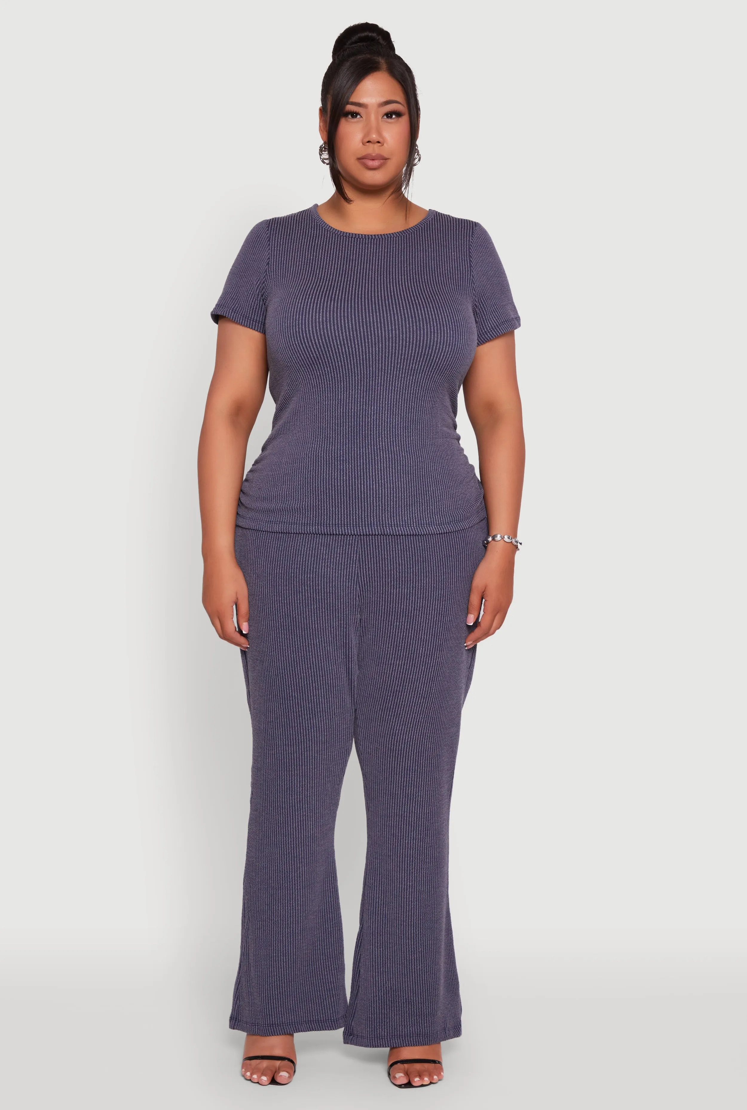 Plus Size High Waisted Ribbed Knit Flare Leg Pants sold by Rainbow product image thumbnail 2