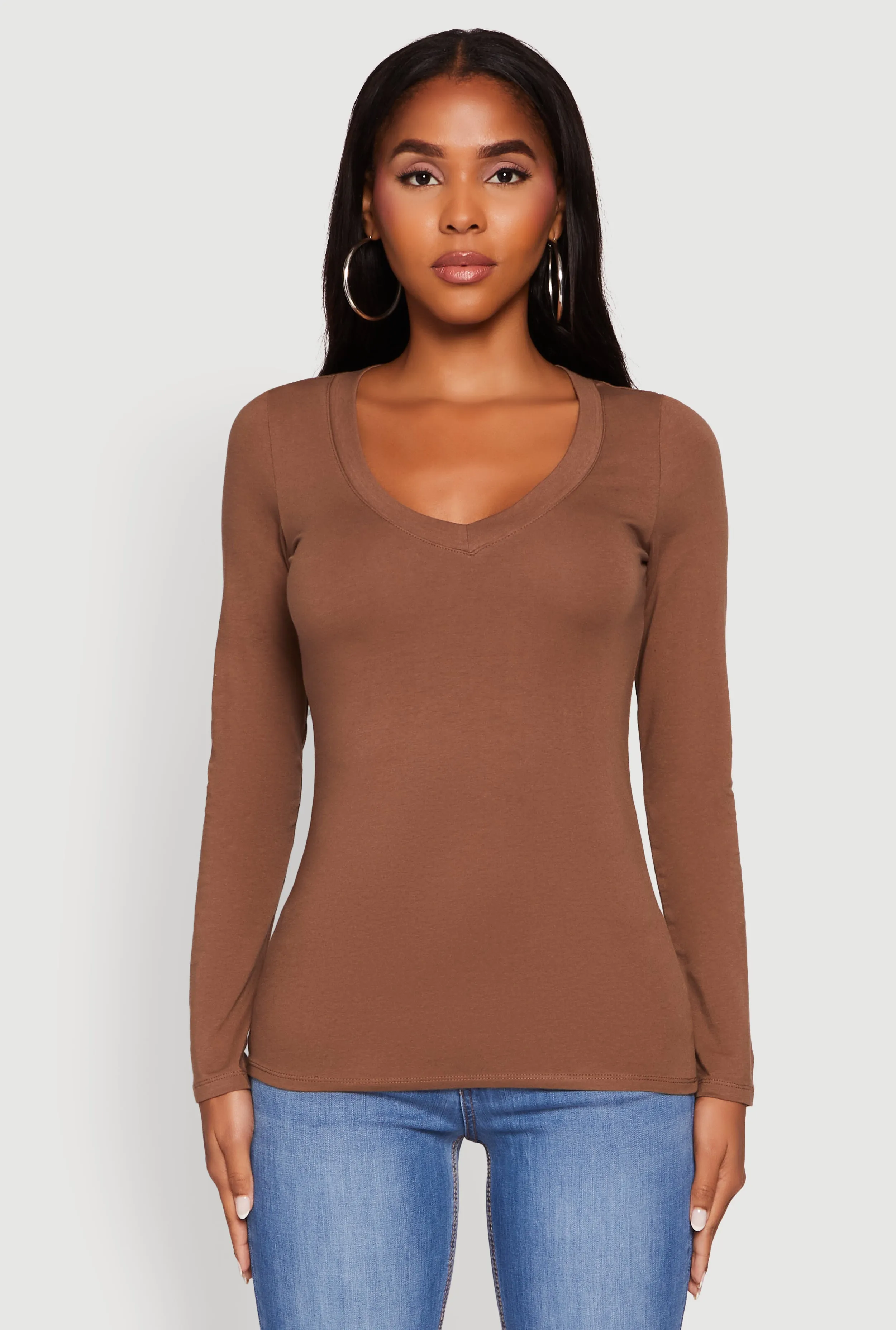 Basic Long Sleeve V Neck Tee sold by Rainbow product image thumbnail 2