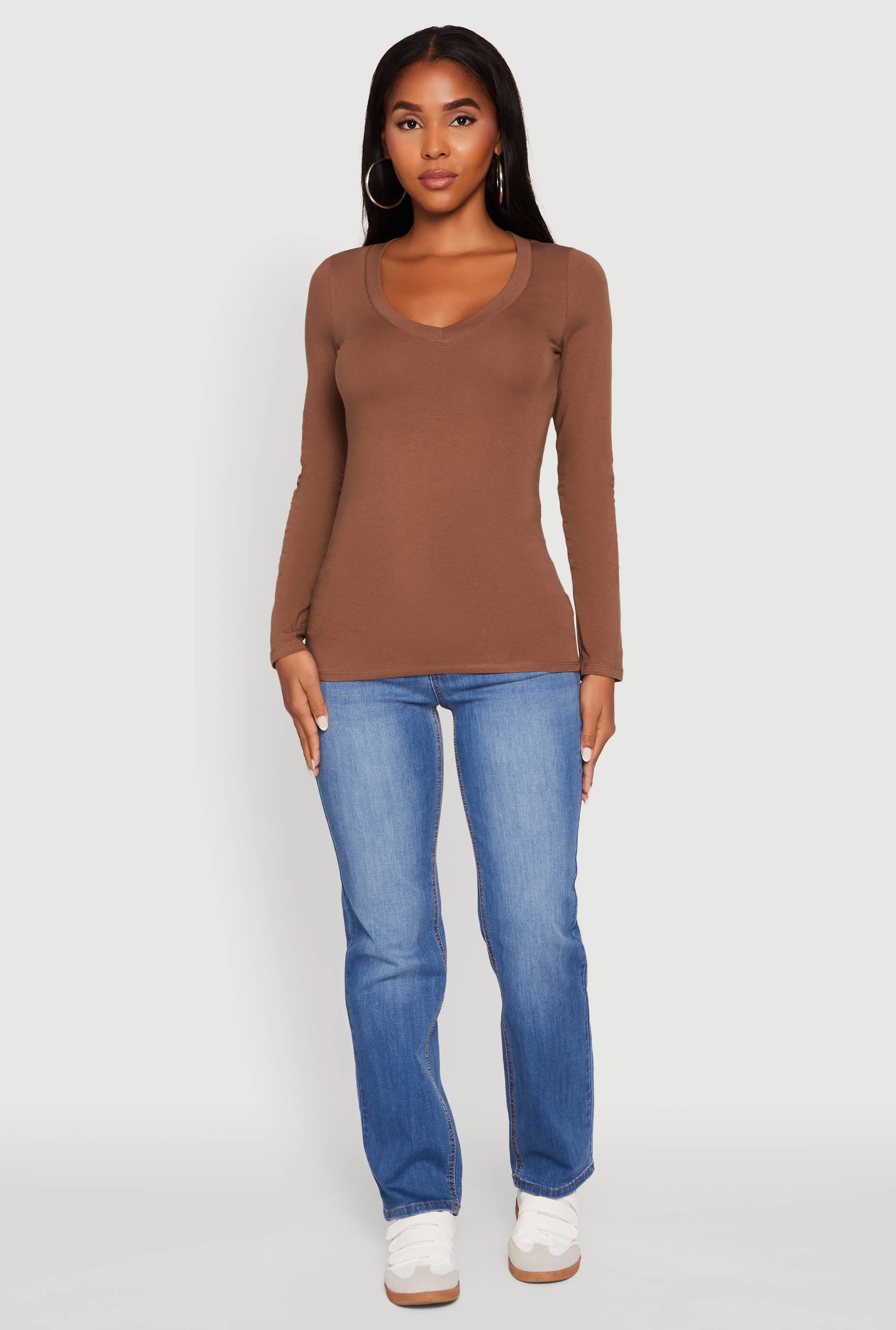 Basic Long Sleeve V Neck Tee sold by Rainbow product image thumbnail 3
