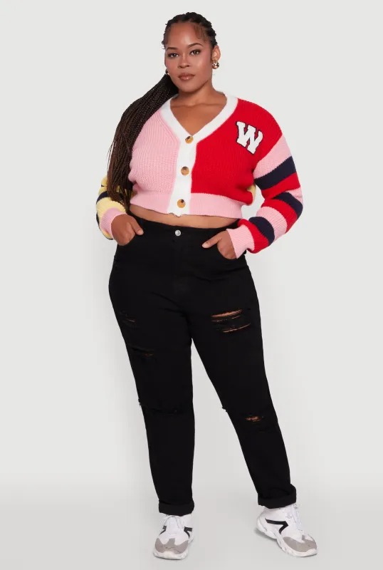 Plus Size Daisy Color Blocked Striped W Initial Cardigan sold by Rainbow