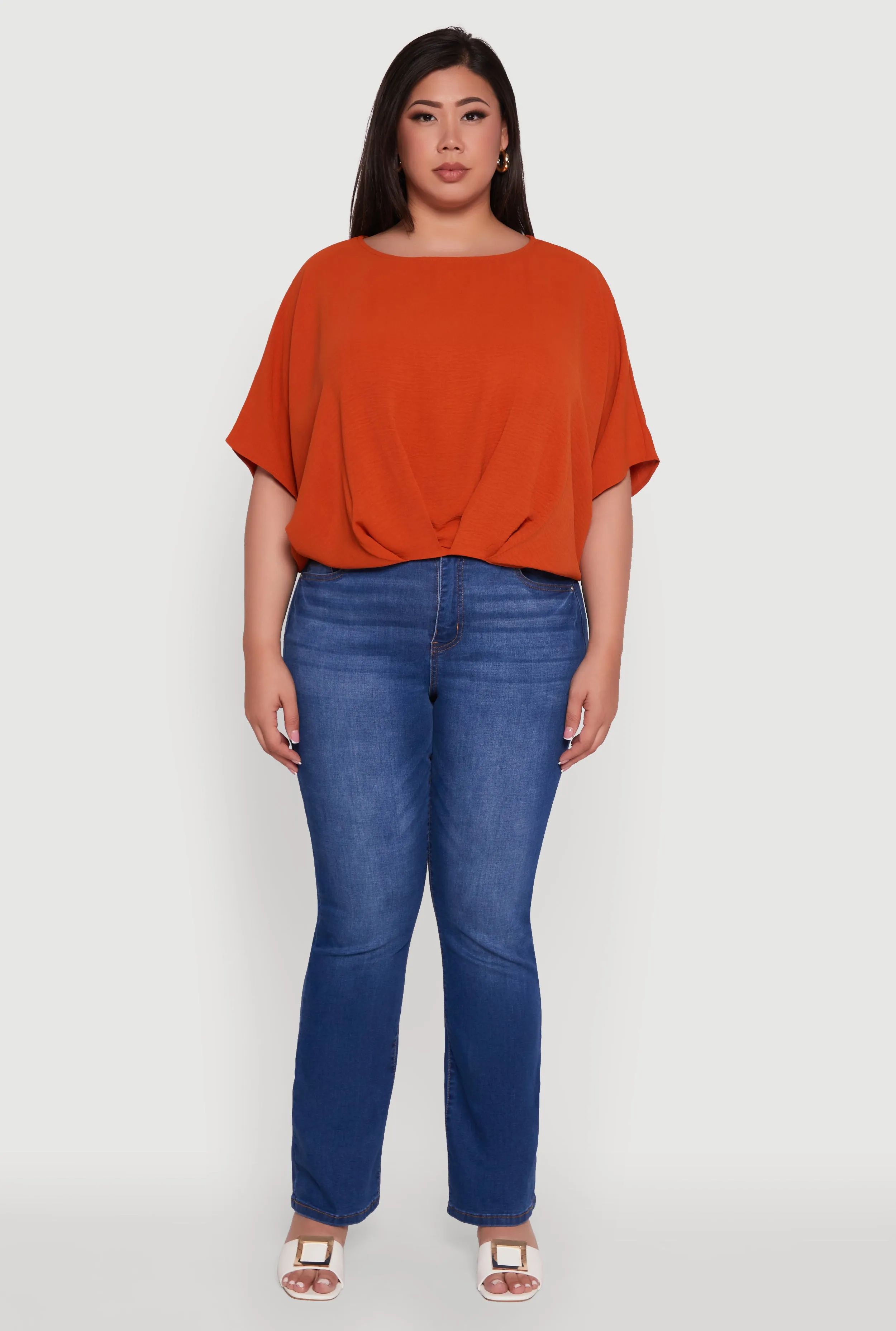 Plus Size Crepe Knit Gathered Hem Dolman Sleeve Blouse sold by Rainbow product image thumbnail 3