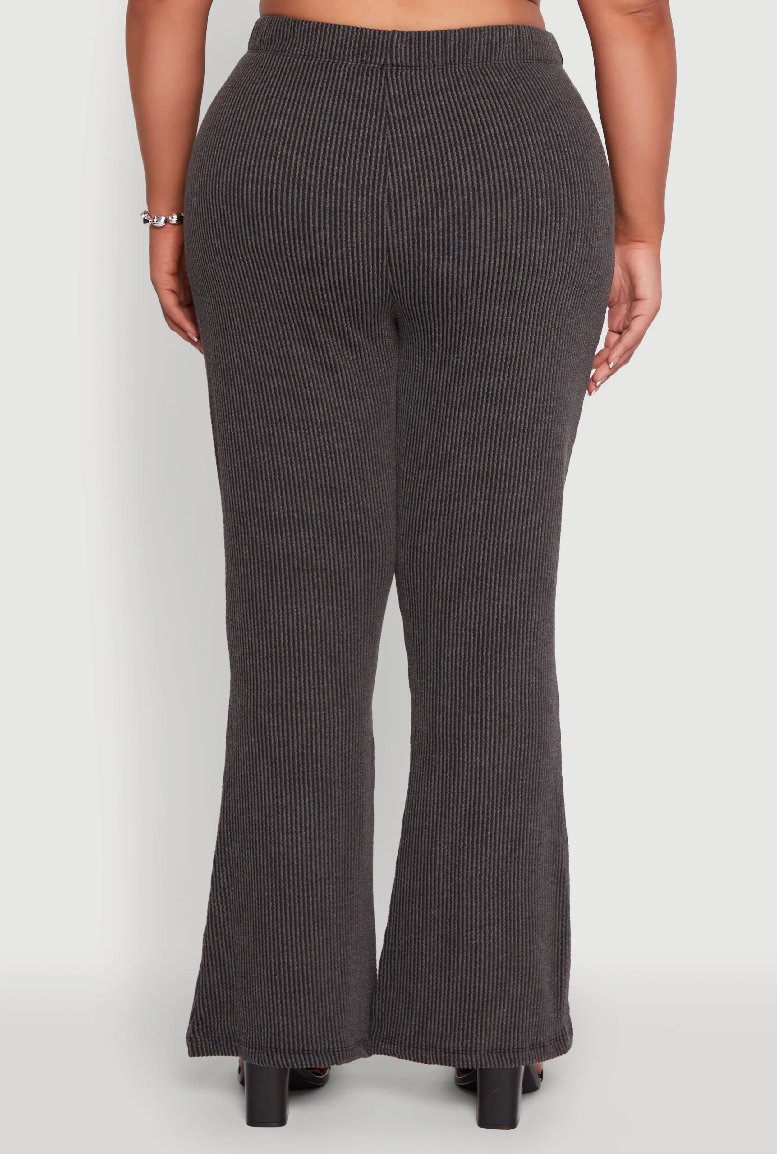 Plus Size High Waisted Ribbed Knit Flare Leg Pants sold by Rainbow product image thumbnail 5