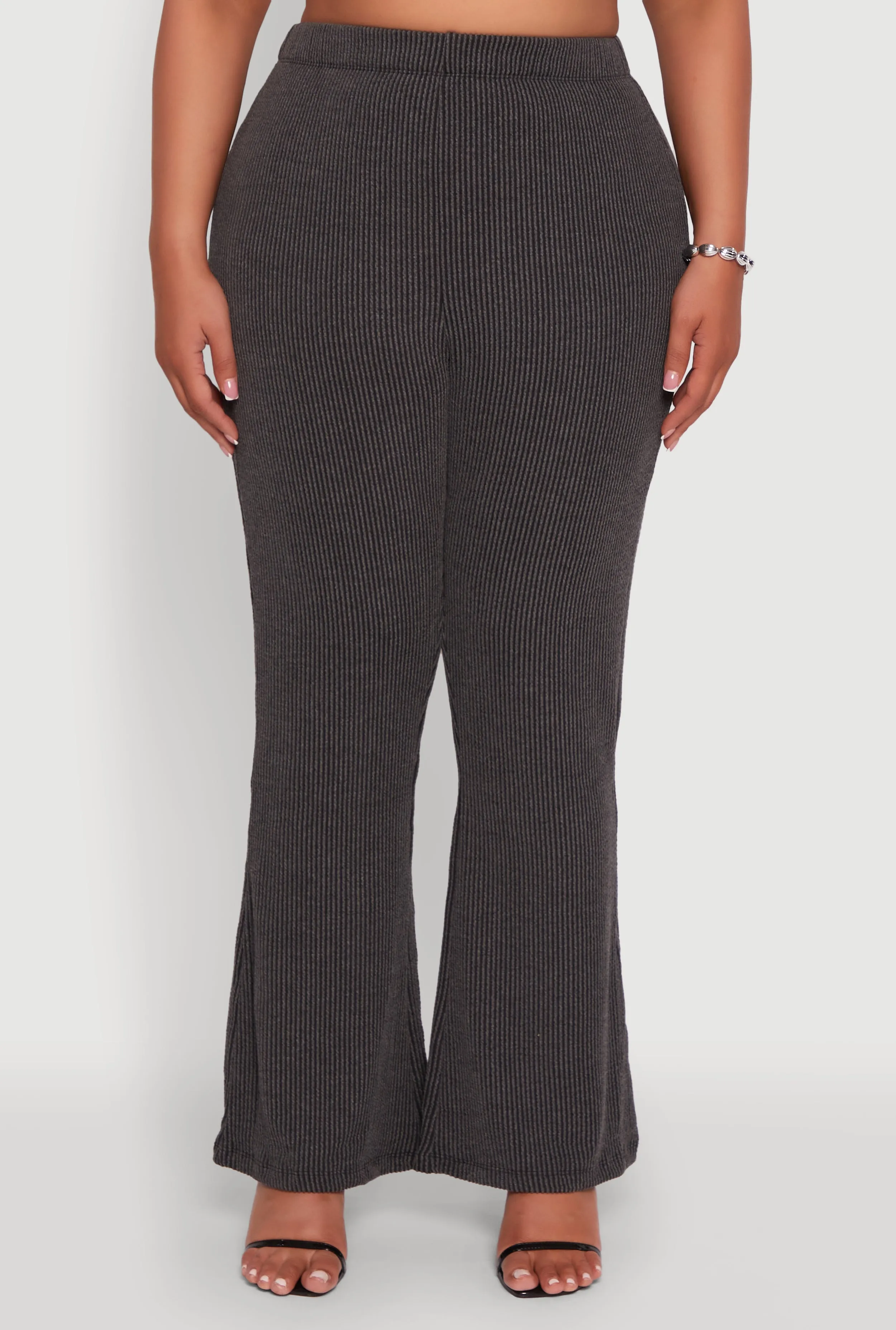 Plus Size High Waisted Ribbed Knit Flare Leg Pants sold by Rainbow product image thumbnail 3