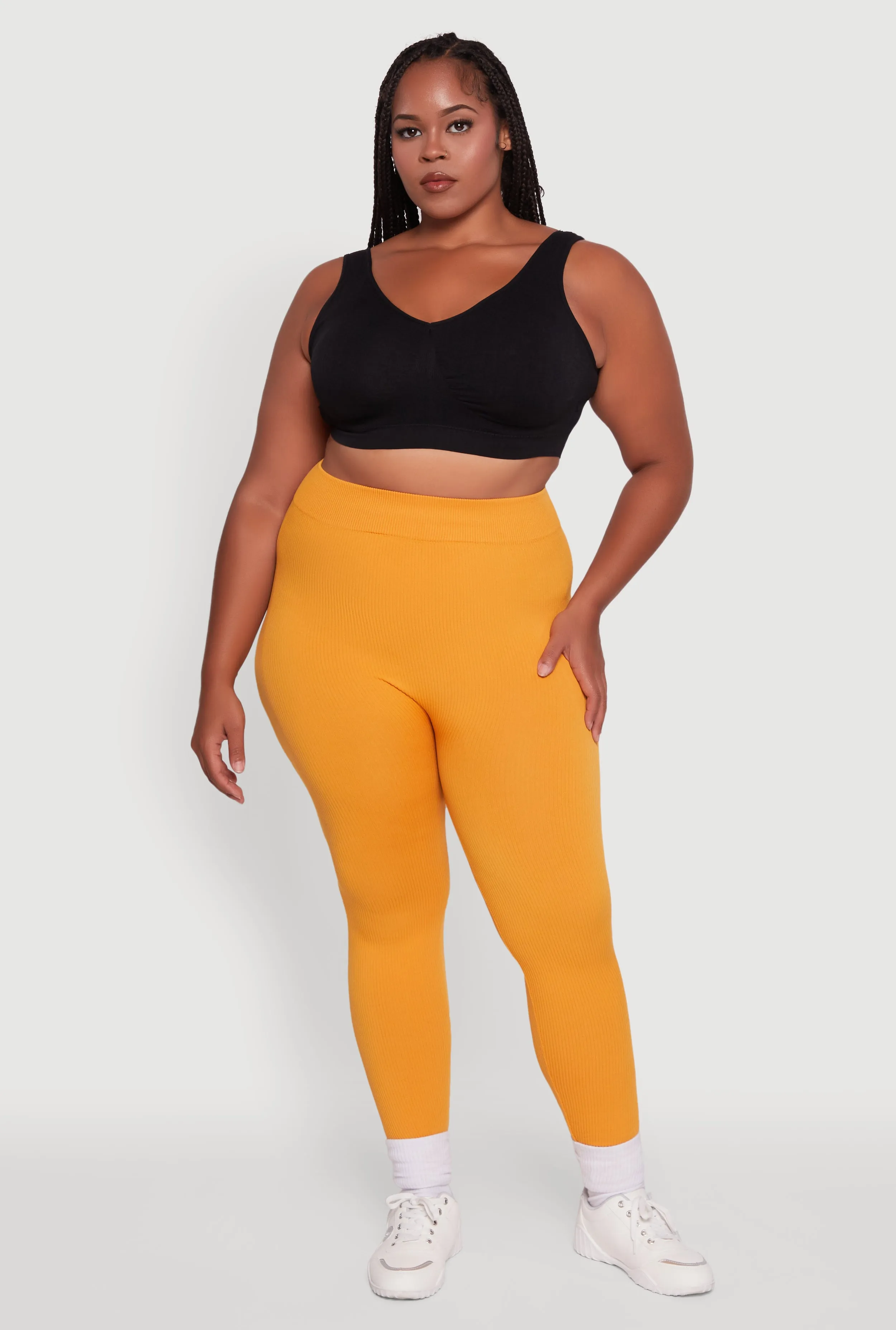 Plus Size Seamless Rib Knit Push Up High Waisted Leggings sold by Rainbow