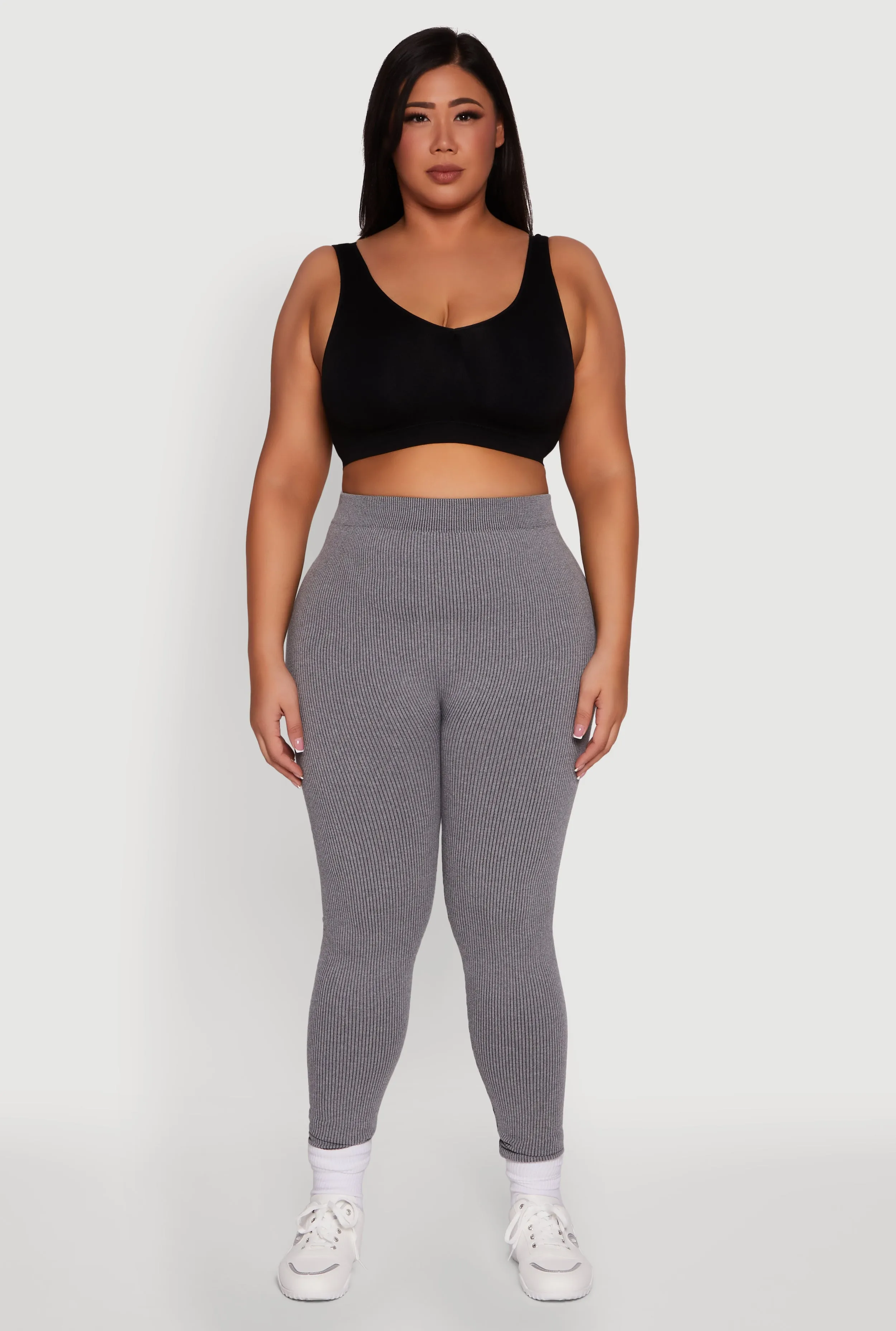 Plus Size Seamless Rib Knit Push Up High Waisted Leggings sold by Rainbow