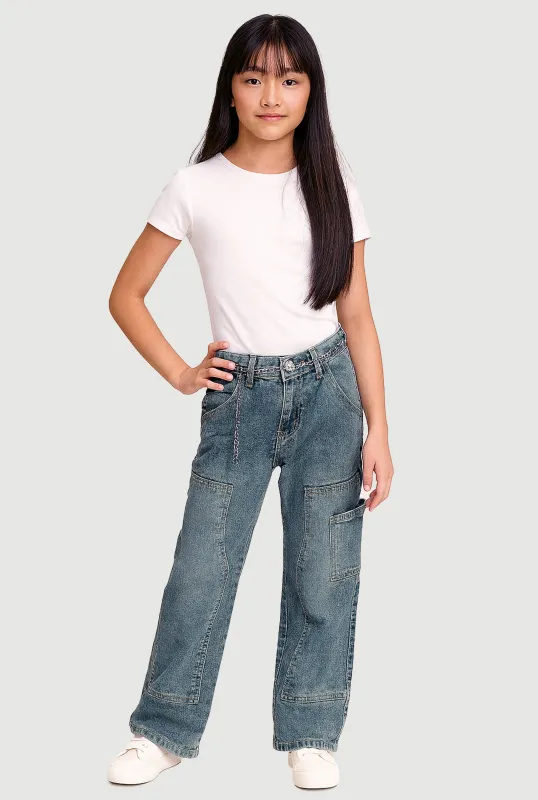 Girls Mid Rise Straight Leg Jeans with Chain Belt sold by Rainbow