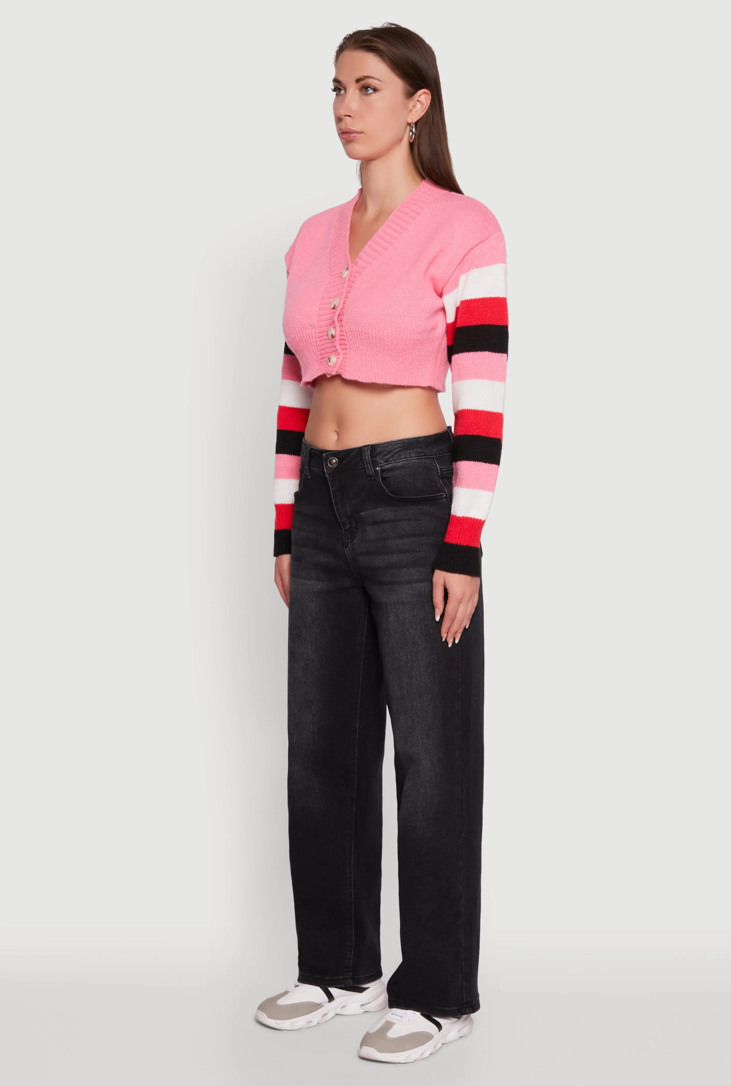 Daisy Color Blocked Striped Sleeve Cropped Cardigan sold by Rainbow product image thumbnail 5