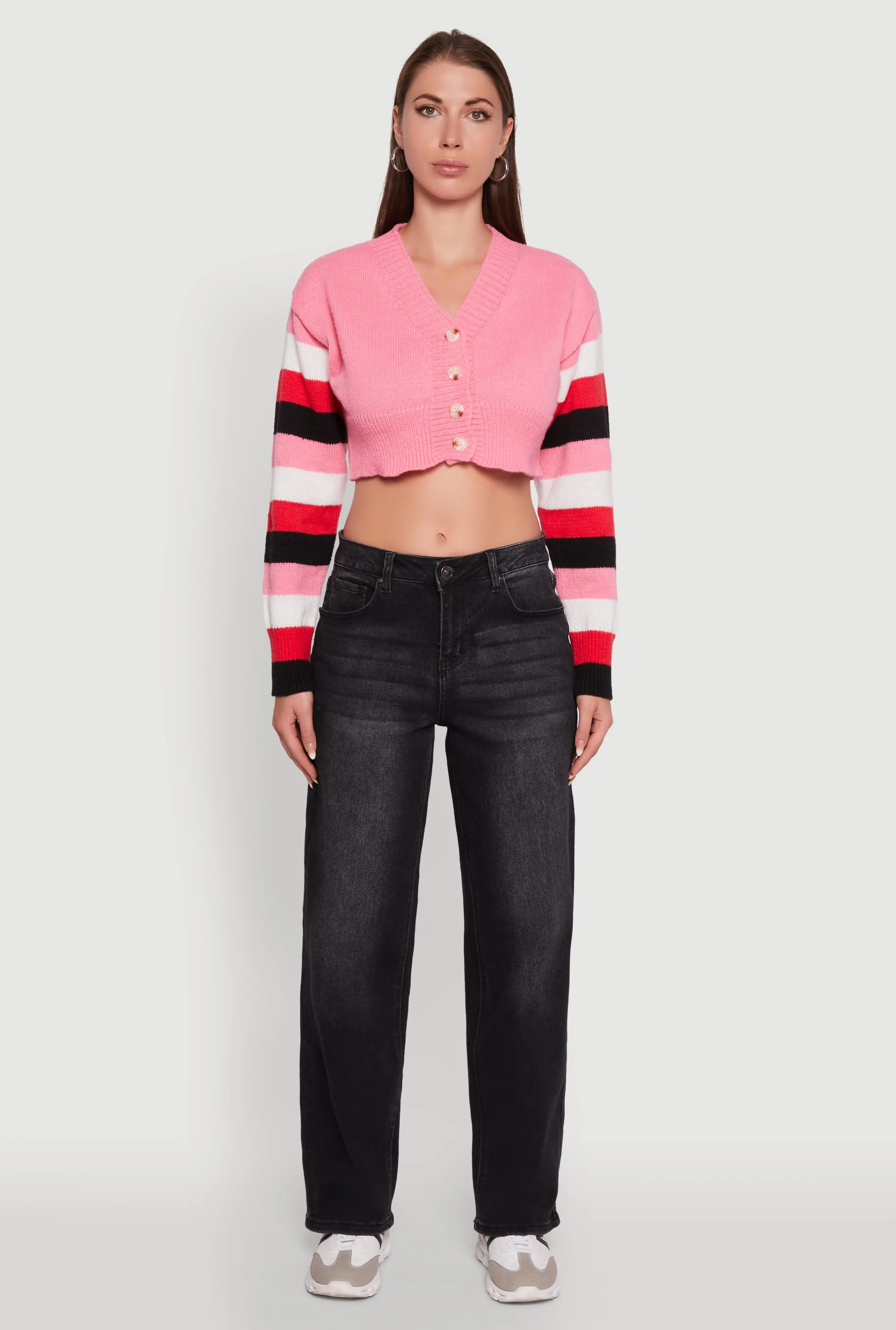 Daisy Color Blocked Striped Sleeve Cropped Cardigan sold by Rainbow product image thumbnail 3