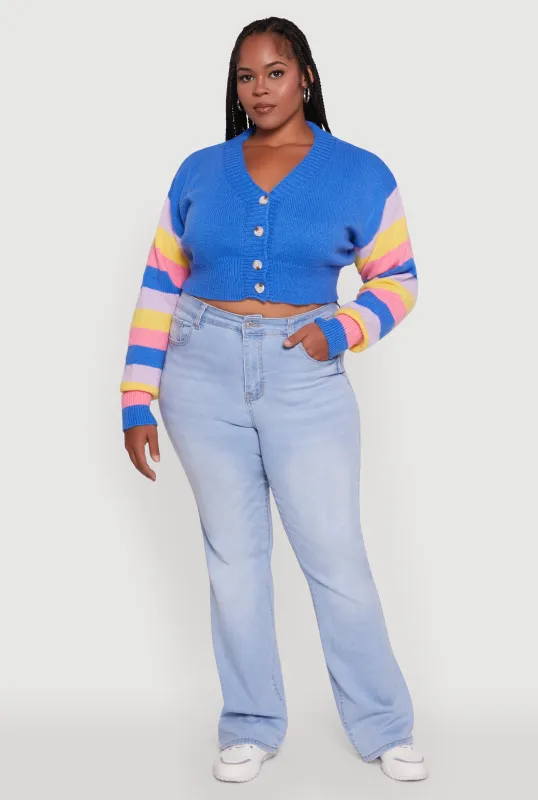Plus Size Daisy Color Block Stripe Sleeve Cropped Cardigan made by Daisy