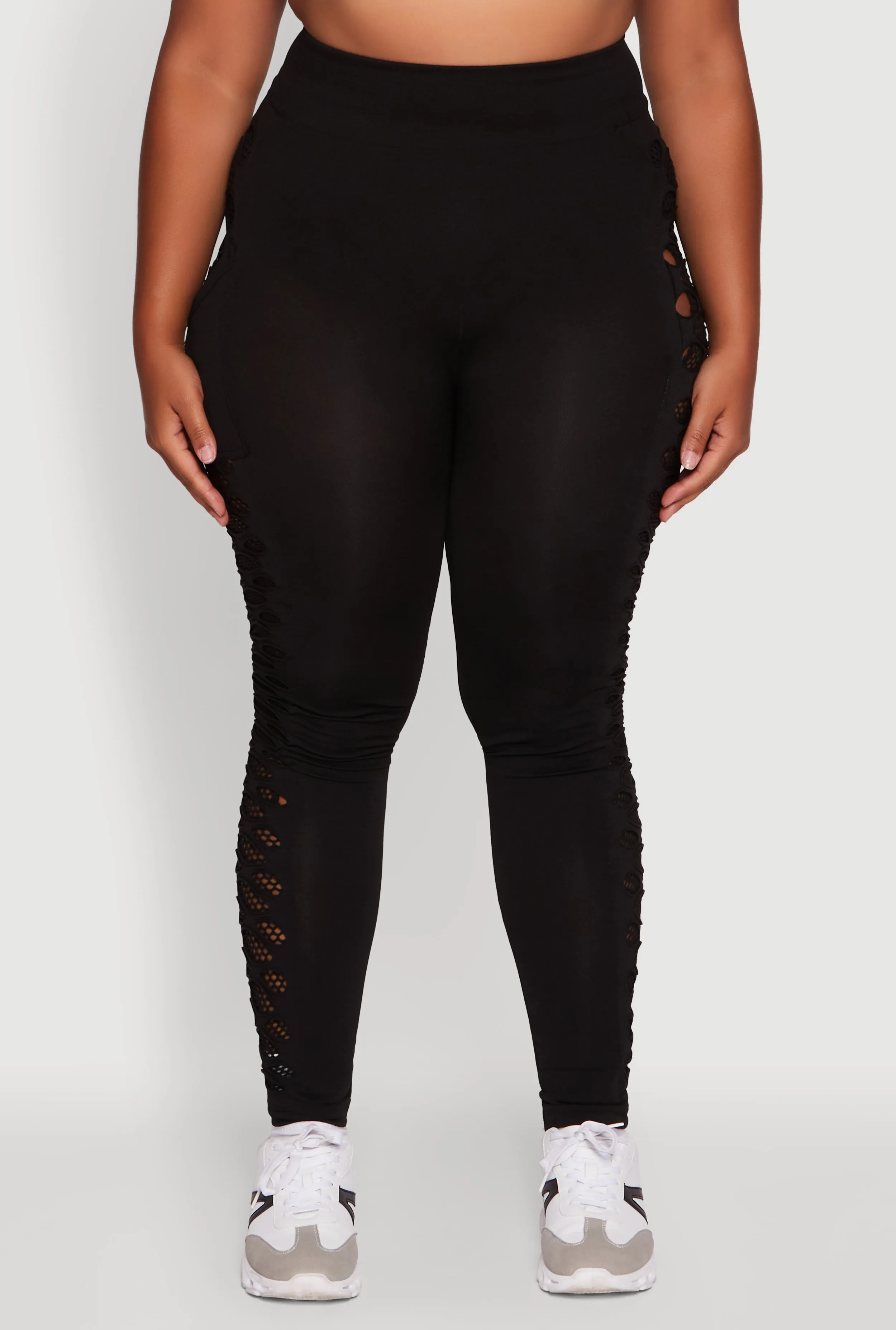 Plus Size High Waisted Leggings with Fishnet Detail sold by Rainbow product image thumbnail 5