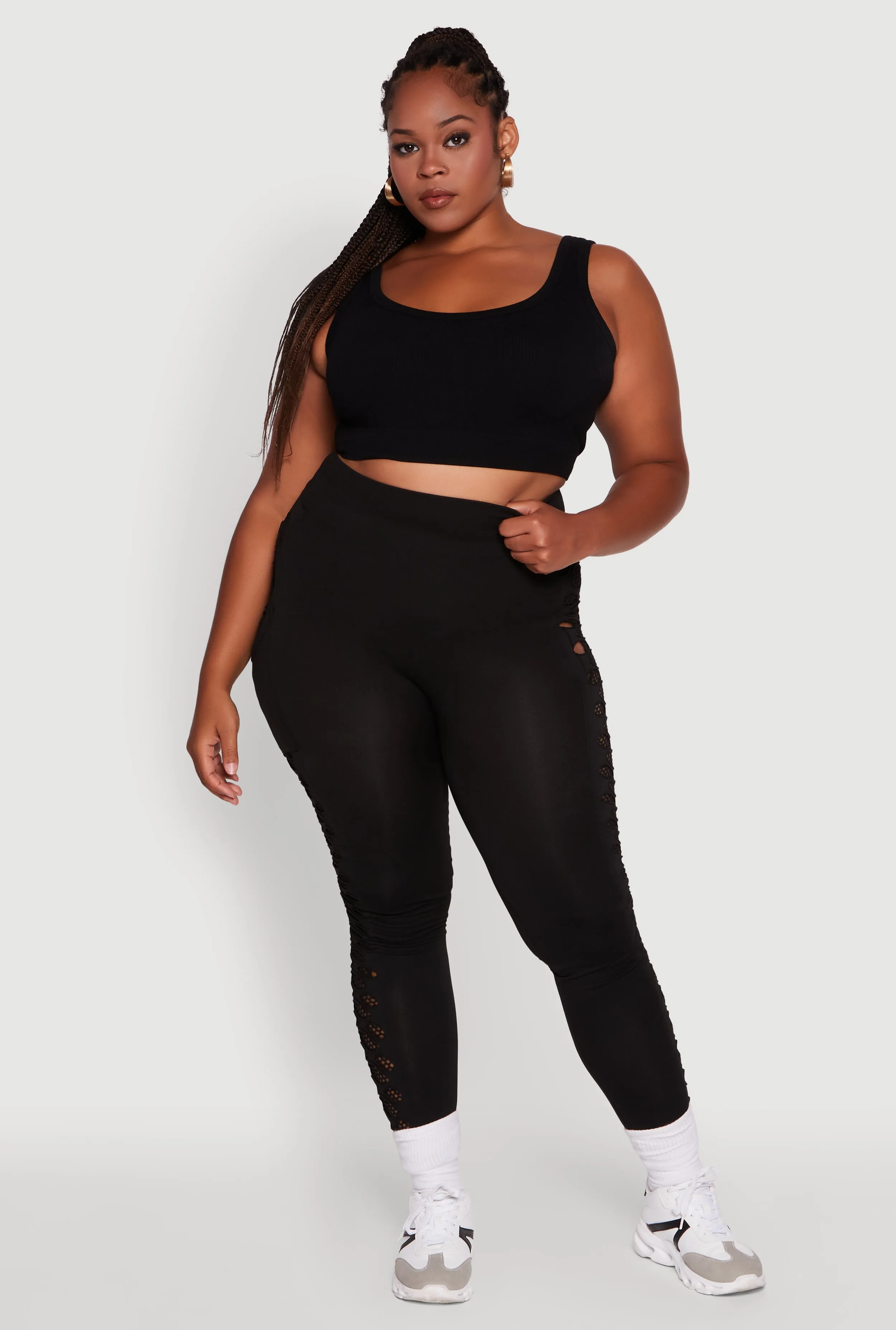 Plus Size High Waisted Leggings with Fishnet Detail sold by Rainbow
