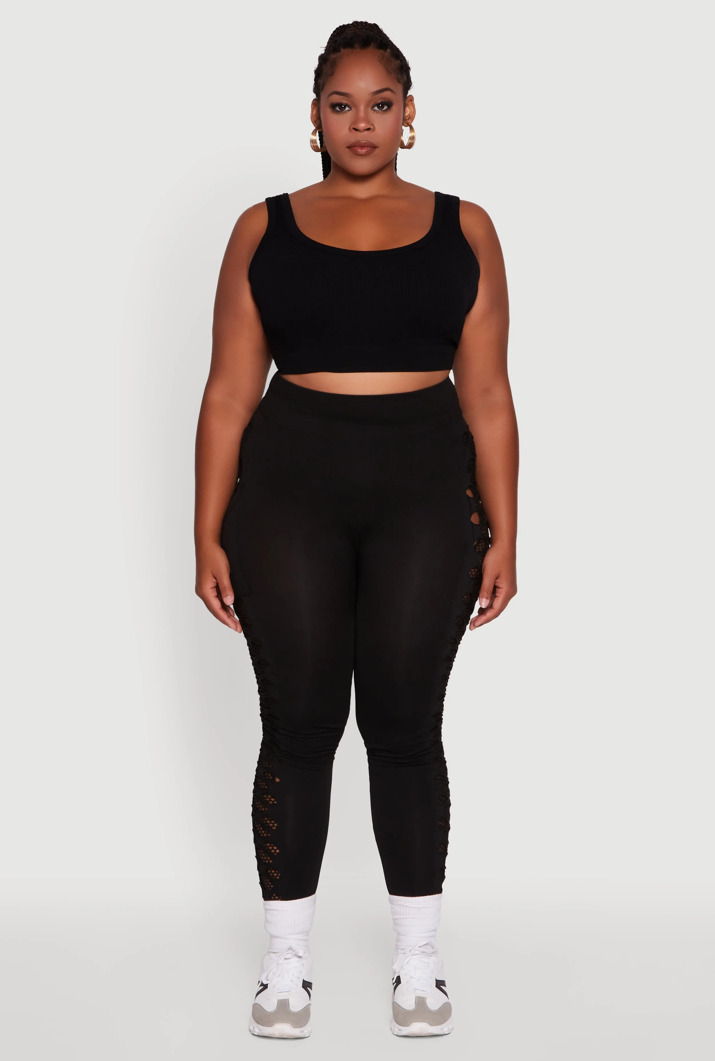 Plus Size High Waisted Leggings with Fishnet Detail sold by Rainbow product image thumbnail 2