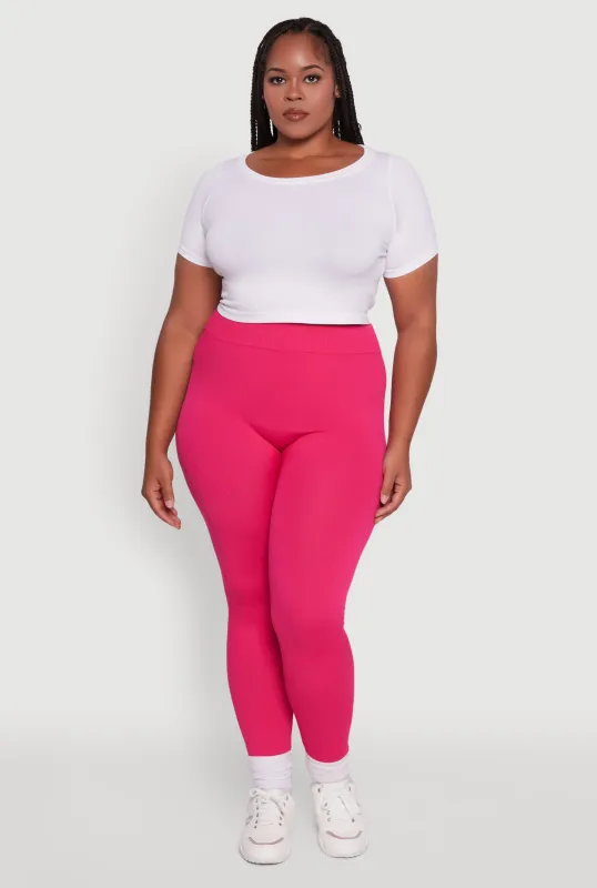 Plus Size Seamless Rib Knit Push Up High Waisted Leggings sold by Rainbow