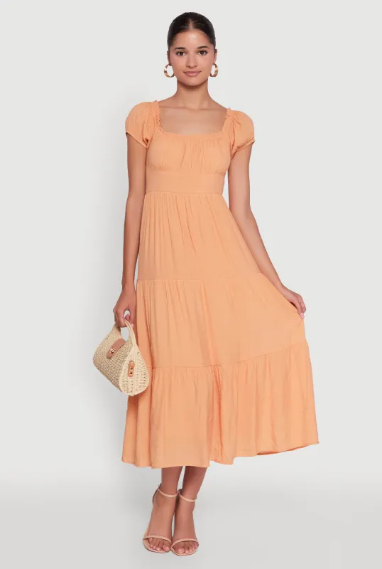 Timeless Short Puff Sleeve Empire Waist Maxi Dress sold by Rainbow