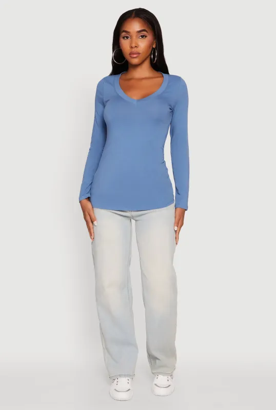 Basic Long Sleeve V Neck Tee sold by Rainbow