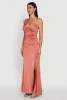 Haute Monde Side Slit Lace Up Back Maxi Dress sold by Rainbow