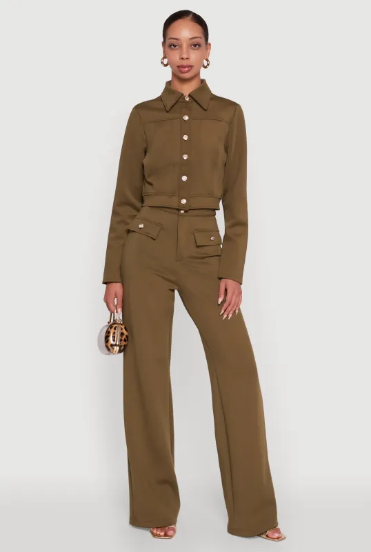 Scuba Pocket Detail High Waisted Wide Leg Pants sold by Rainbow