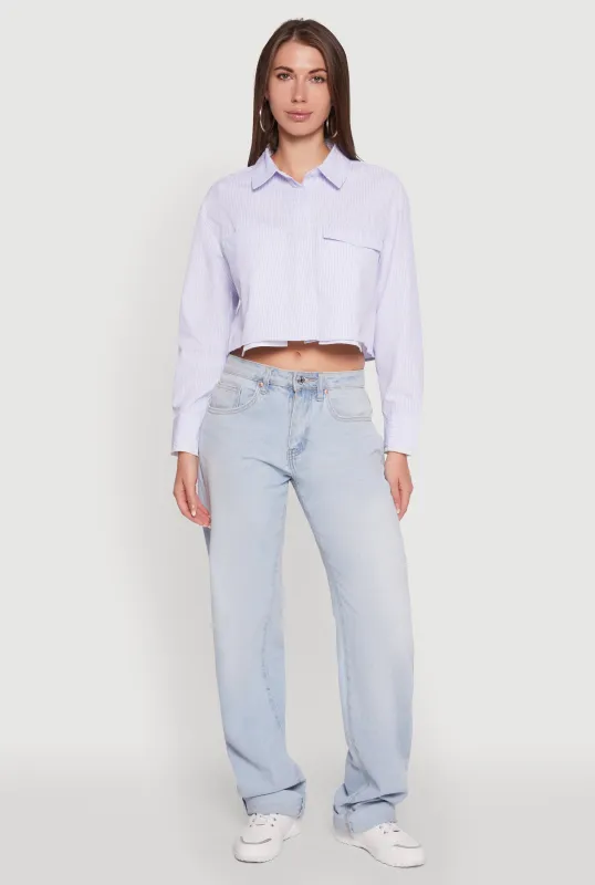 Striped Long Sleeve Button Front Cropped Shirt sold by Rainbow