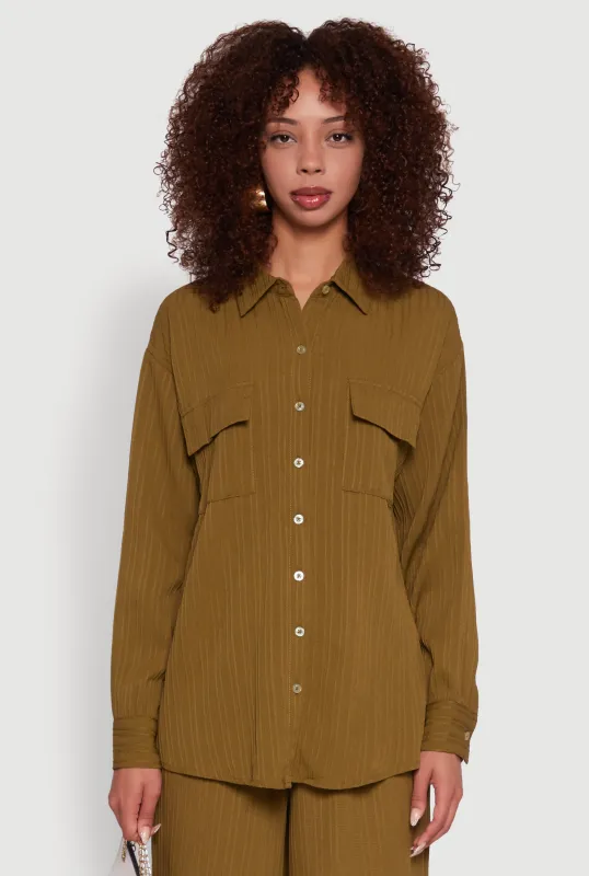 Iris Shadow Stripe Textured Knit Button Front Shirt sold by Rainbow