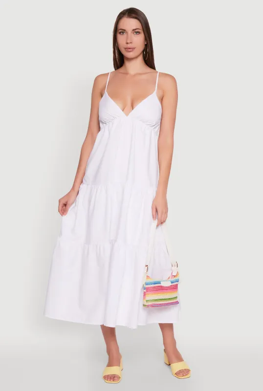 Trendy V-Neck Sleeveless Tiered Maxi Dress made by Rainbow