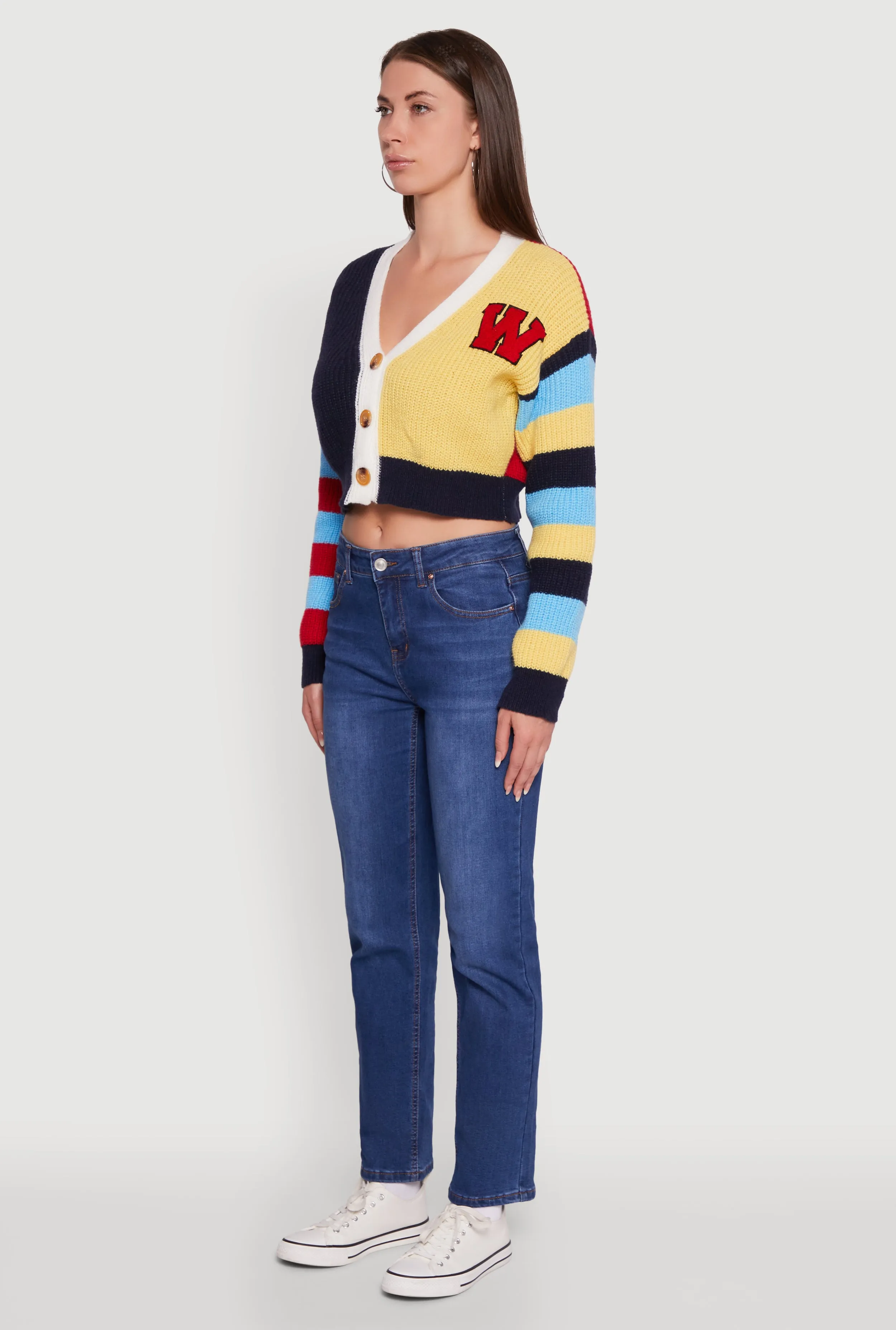 Daisy Color Block Patch Cropped Button Front Cardigan sold by Rainbow product image thumbnail 5