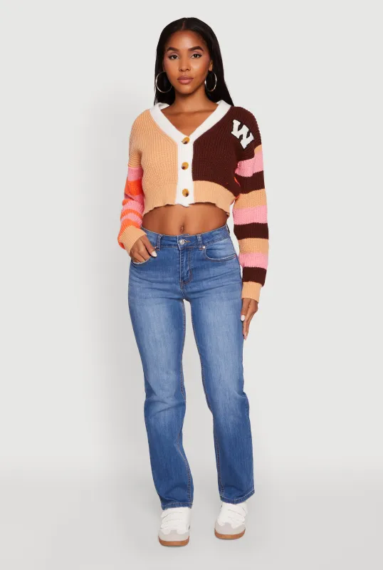 Daisy Color Block Patch Cropped Button Front Cardigan sold by Rainbow