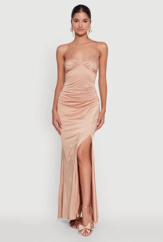 Haute Monde Side Slit Lace Up Back Maxi Dress sold by Rainbow