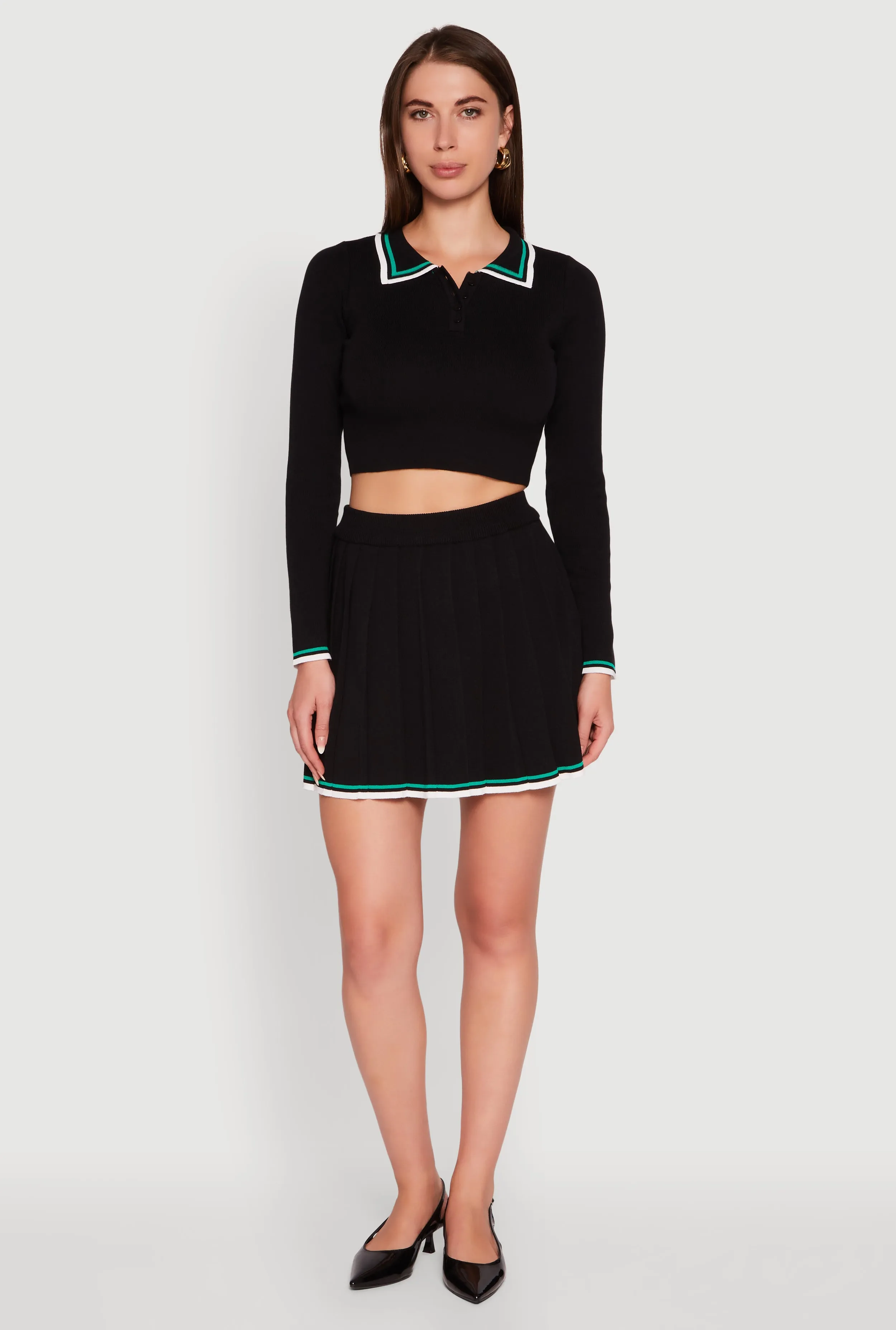 Daisy Contrast Trim Mini Pleated Tennis Skirt sold by Rainbow