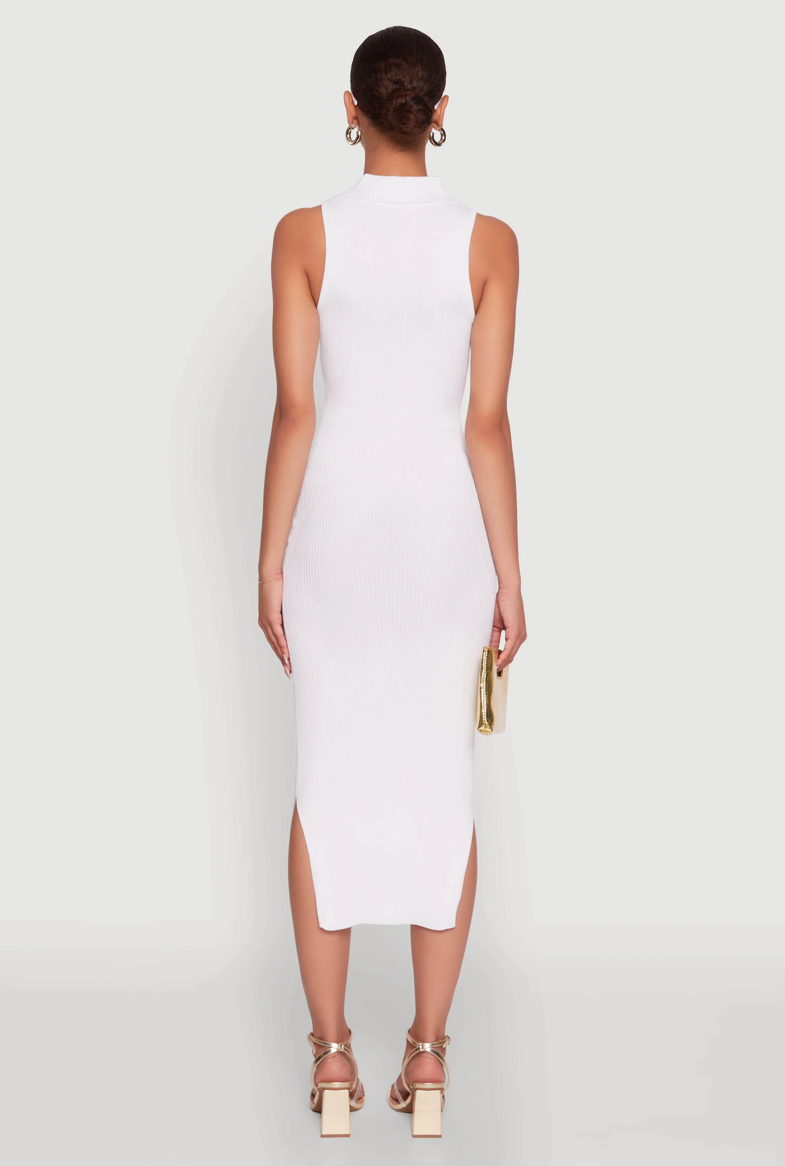 Ribbed Knit Sleeveless Midi Dress with Collar and Side Slit sold by Rainbow product image thumbnail 5