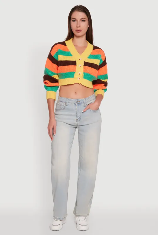 Daisy Striped V-Neck Button Front Cropped Cardigan sold by Rainbow