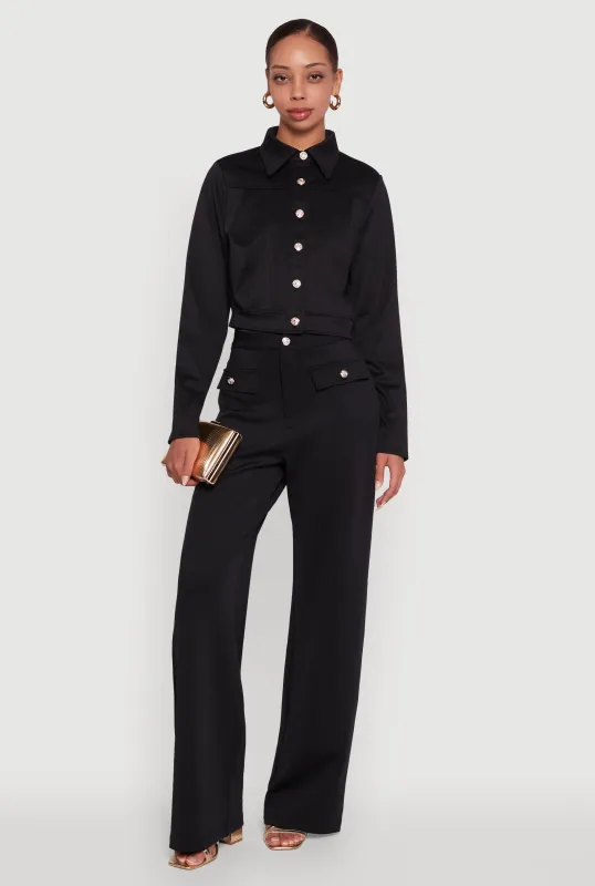 Scuba Pocket Detail High Waisted Wide Leg Pants sold by Rainbow