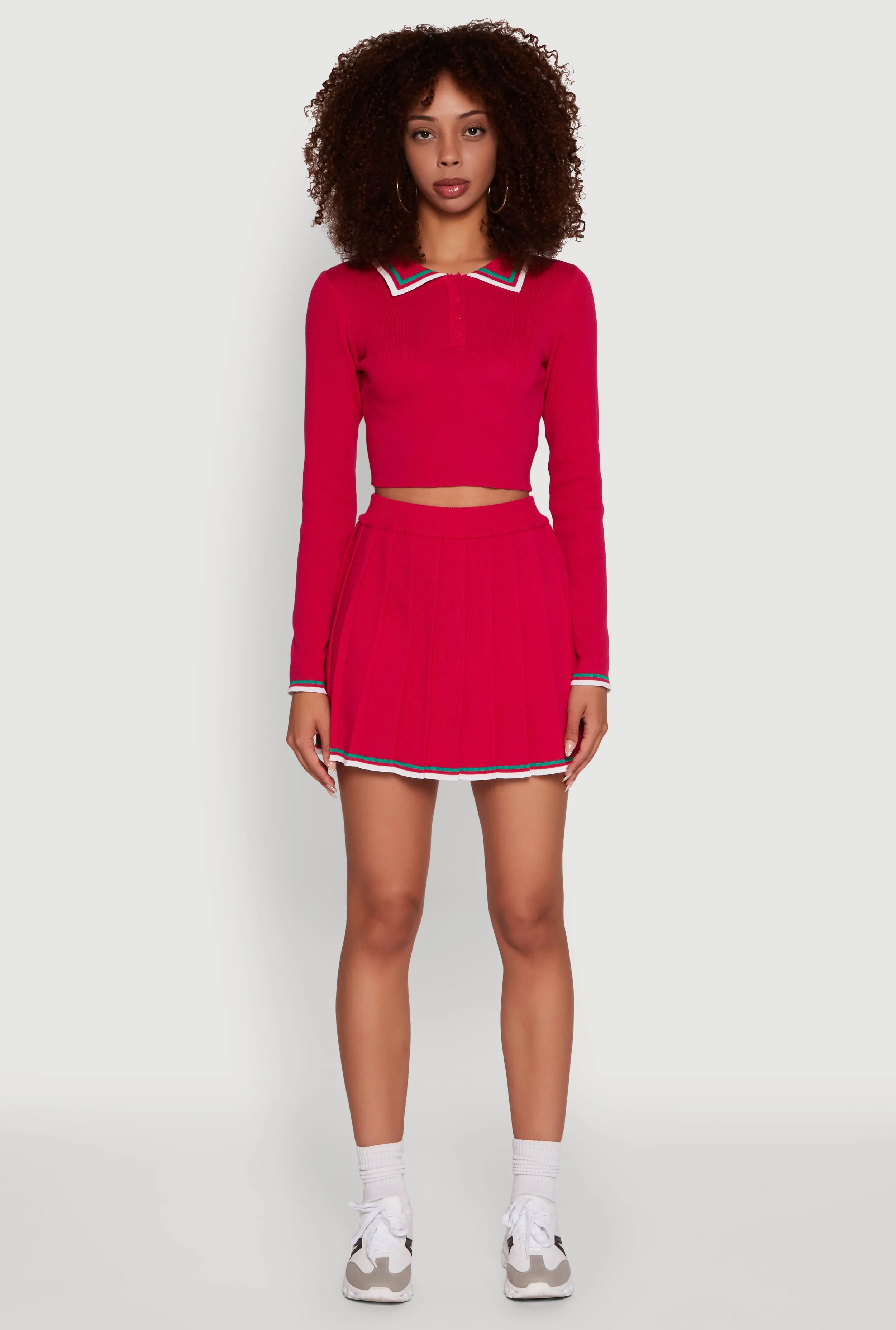 Daisy Contrast Trim Cropped Long Sleeve Polo Shirt sold by Rainbow product image thumbnail 2