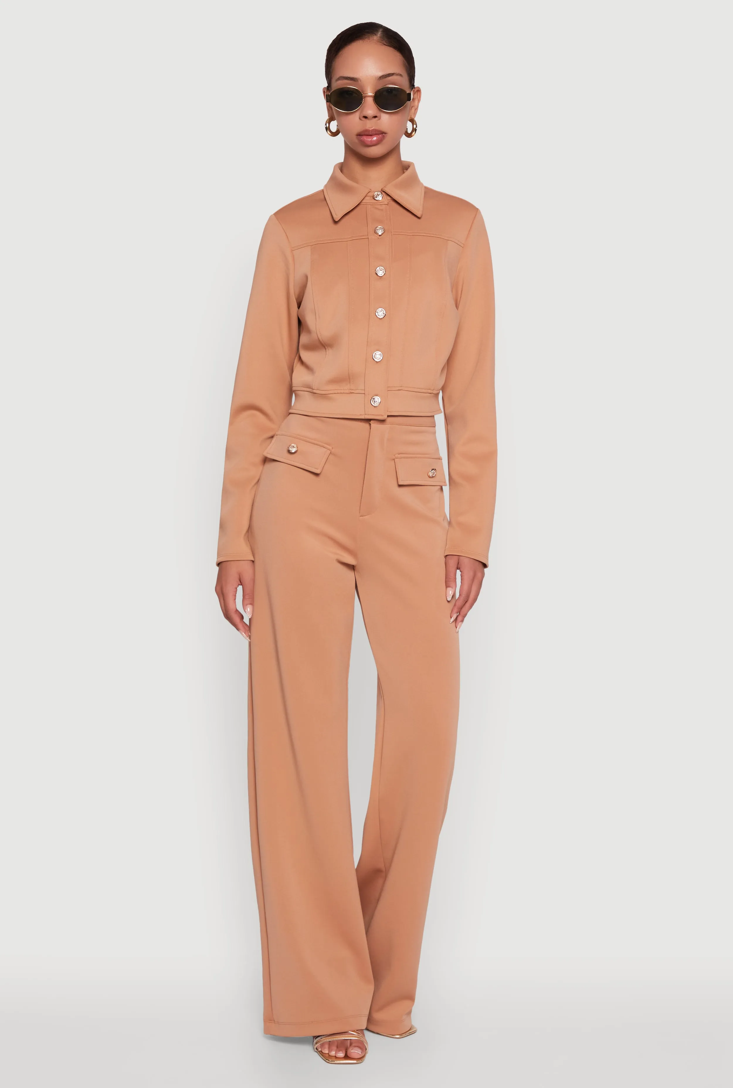 Scuba Pocket Detail High Waisted Wide Leg Pants sold by Rainbow